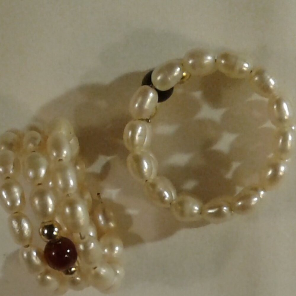 3 Freshwater Pearl Three-tier coil slide on rings